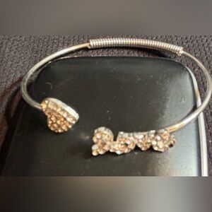 Elegant Silver Heart cuff Bracelet with a rhinestone heart and a "Love" script